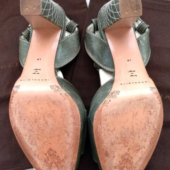 Elie Tahari Distressed Green Leather Platform Chunky Heeled Sandals Size 10 EUC - Picture 4 of 9
